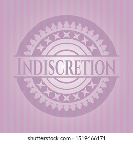 Indiscretion badge with pink background. Vector Illustration. Detailed.