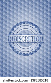 Indiscretion blue emblem or badge with abstract geometric pattern background. Vector Illustration. Detailed.