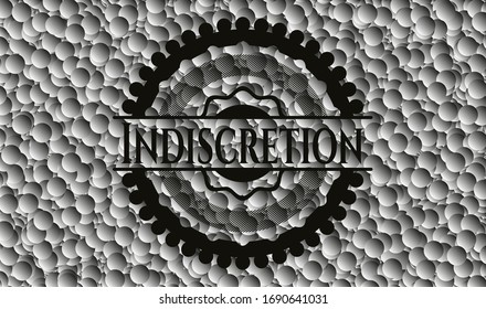 Indiscretion dark emblem with grey bubbles background. Retro. Vector Illustration. Detailed. 