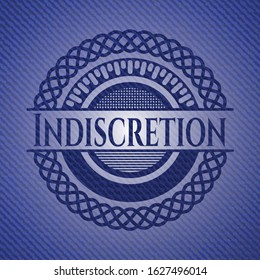 Indiscretion emblem with jean texture. Vector Illustration. Detailed.