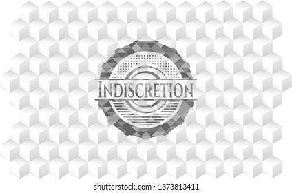 Indiscretion grey badge with geometric cube white background