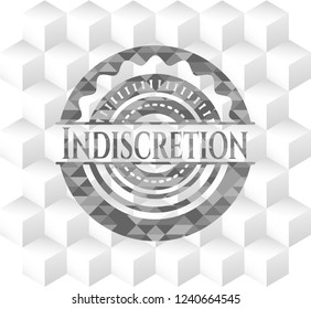 Indiscretion grey emblem with cube white background