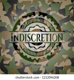Indiscretion written on a camo texture