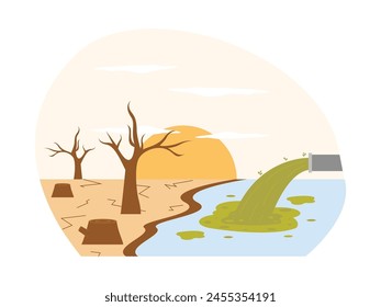 Indiscriminate disposal of waste can cause environmental damage, pollution vector illustration.