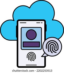 In-Display Fingerprint Sensor Mobile Phones Concept Vector Icon Design, Cloud Processing Symbol, Computing Services Sign, Web Services and Data Center stock illustration