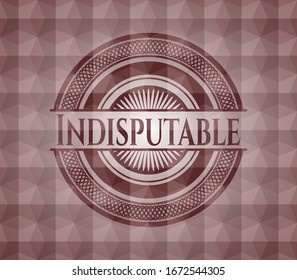Indisputable red emblem or badge with abstract geometric pattern background. Seamless.