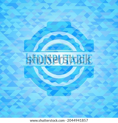 Indisputable sky blue emblem with mosaic ecological style background. 