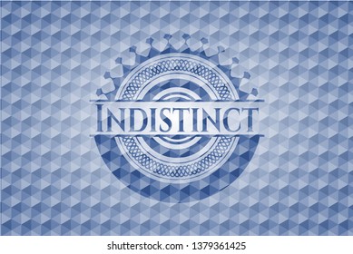 Indistinct blue badge with geometric background.