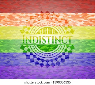Indistinct emblem on mosaic background with the colors of the LGBT flag
