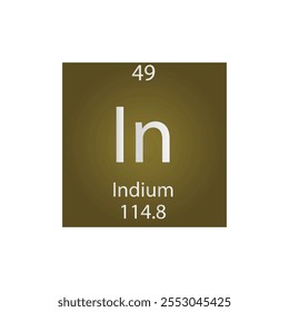 En la tabla periódica de elementos químicos de metal de transición de indio. Ilustración vectorial cuadrada plana simple, icono de estilo limpio simple con masa molar y número atómico para laboratorio, ciencia o clase de química.