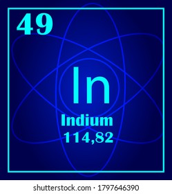 Icono de mosaico de estilo sencillo indio. Elemento químico del cuadro periódico. Átomo de fondo azul