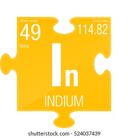 Indium symbol. Element number 49 of the Periodic Table of the Elements - Chemistry - Puzzle piece with yellow background