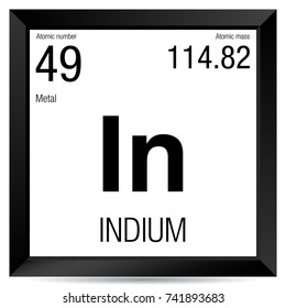 Indium symbol. Element number 49 of the Periodic Table of the Elements - Chemistry - Black square frame with white background