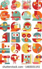 Individual abstract portraits, seamless patterns and pre-made posters