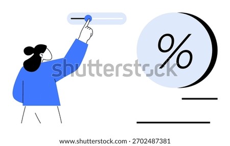 Individual adjusting a horizontal slider to change a percentage value. Ideal for financial management, user settings, budgeting, financial planning, online tools, interface design, and educational