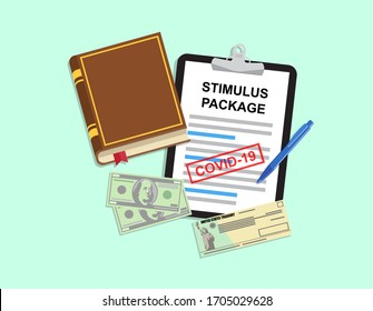 Individual Checks And Dollars. Financial Incentive Bill. Stimulus Package. Vector Illustration