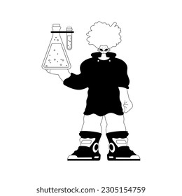 Individual with a chemical carafe. Learning point. Dim and white line craftsmanship. Trendy style, Vector Illustration