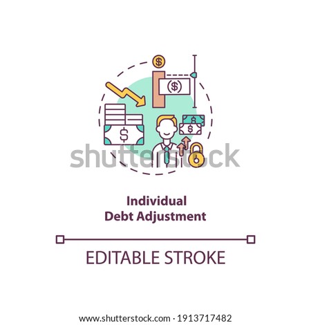 Individual debt adjustment concept icon. Terms of repaying credit. Borrower payment. Bankruptcy alternative idea thin line illustration. Vector isolated outline RGB color drawing. Editable stroke