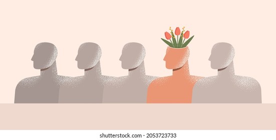 Individual, Different, Unique Person. Stand Out From The Crowd Metaphor. Creativity, Talent, Visionary, Innovation Concept. Mental Health Awareness. Isolated Abstract Vector Illustration