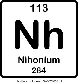 Elemento individual na tabela periódica. Nh ou niônio.