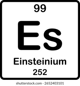 Elemento individual na tabela periódica. Es ou einsteinio.