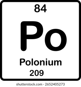 Elemento individual na tabela periódica. Pó ou polônio.