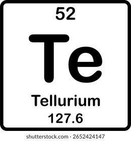 Elemento individual na tabela periódica. Te ou telúrio.