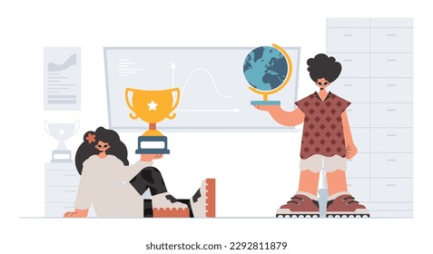 Individual and energized woman school understudies, analyzing to begin with school subjects. Trendy style, Vector Illustration