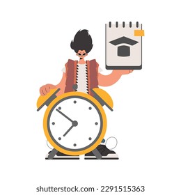 Individual con un reloj excepcional y de precaución, limitado en un establecimiento blanco. Estilo de moda, Ilustración vectorial