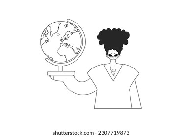El individuo con el mundo. Materia de aprendizaje. La artesanía de la línea blanca y la oscuridad. Estilo de moda, Ilustración vectorial