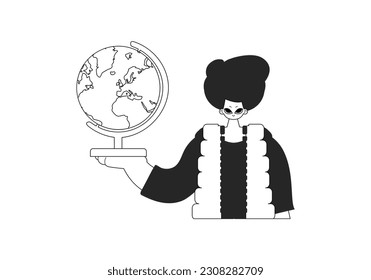 El individuo con el mundo. Materia de aprendizaje. La artesanía de la línea blanca y la oscuridad. Estilo de moda, Ilustración vectorial