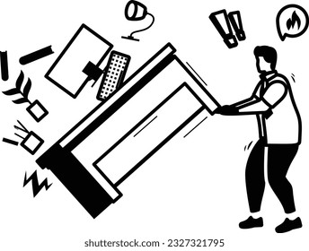 Individual going through a severe emotional crisis, exhibiting erratic behavior by throwing furniture and screaming vector icon design,Mood and feeling symbol, Emotional Characters sign, Social issue