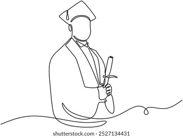 Individuell in Graduierung Kleid in einer durchgehenden Linie Zeichnung. Bildungserfolg und Meilensteine feiern. Handgezeichnete Illustration für akademische Leistungen.