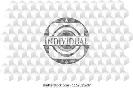 Individual grey badge with geometric cube white background
