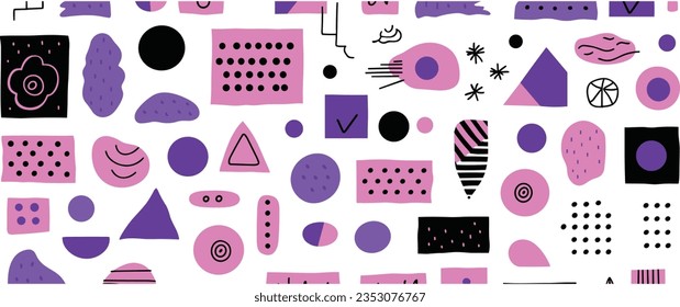 Individual Handdrawn Geometric Patterns, Colorful, Handdrawn PNG and Vector, in the Style of Light Violet and Dark Black, Eccentric Pop Art, Minimalist Canvases, Expressionist Color Fields