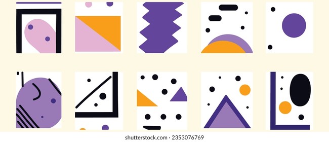 Individual Handdrawn Geometric Patterns, Colorful, Handdrawn PNG and Vector, in the Style of Light Violet and Dark Black, Eccentric Pop Art, Minimalist Canvases, Expressionist Color Fields