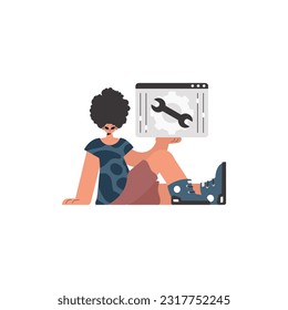 Der Einzelne hält ein Browserfenster mit Getrieben. SEO und Webanalyse-Punkt. Kept. Trendy Style, Vektorgrafik