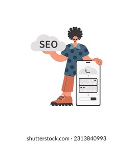 The individual is holding a data cloud and a server. Kept on white establishment.