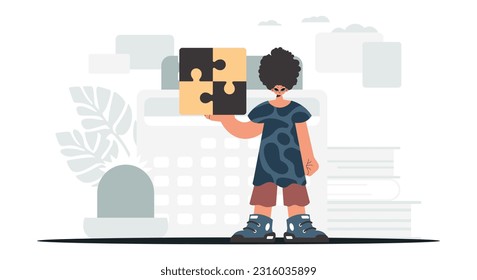 The individual is holding a daze. Accumulate work subject. Trendy style, Vector Illustration