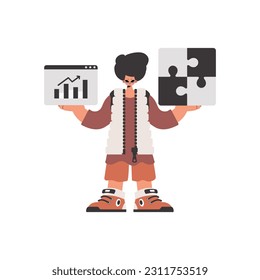 The individual is holding a daze and a positivegrade chart. Thought bunch work. Restricted. Trendy style, Vector Illustration