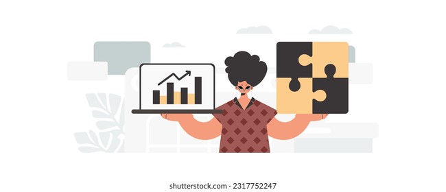 The individual is holding a daze and a positivegrade chart. Thought collect work. Trendy style, Vector Illustration