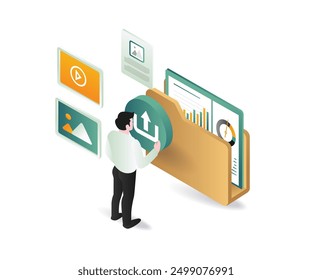 An individual holding a folder containing various icons and data