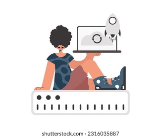 The individual is holding a tablet, which is synchronized with the data capacity. Limited. Trendy style, Vector Illustration