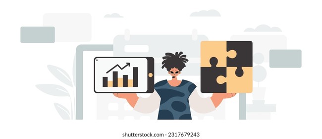 El individuo tiene una trance y una gráfica de egreso positiva. Pensé en el trabajo de recolección. Estilo de moda, Ilustración vectorial