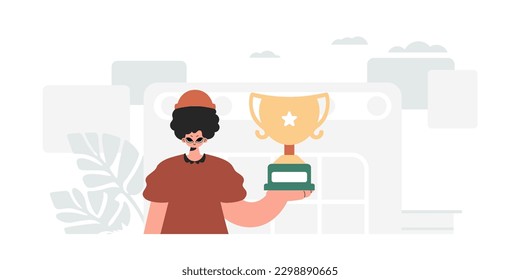 The individual holds the holder of the victor. Trendy style, Vector Illustration