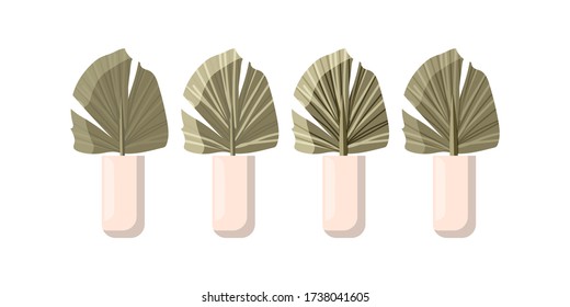 individual interior elements on a white isolated background. vector stock illustration. Palm leaves in a pink vase. static composition