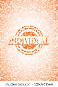 Individual orange tile background illustration. Square geometric mosaic seamless pattern with emblem inside.