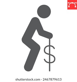 Individual pension glyph icon, budget and savings, senior elderly vector icon, vector graphics, editable stroke solid sign, eps 10.
