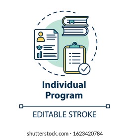 Individual program concept icon. Academic studying. Documents and books. School project. Inclusive education idea thin line illustration. Vector isolated outline RGB color drawing. Editable stroke