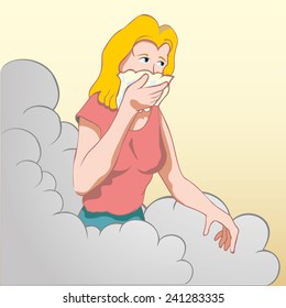 Individual protecting the nose and the mouth not to inhale poisonous gases caused by an accident at work.